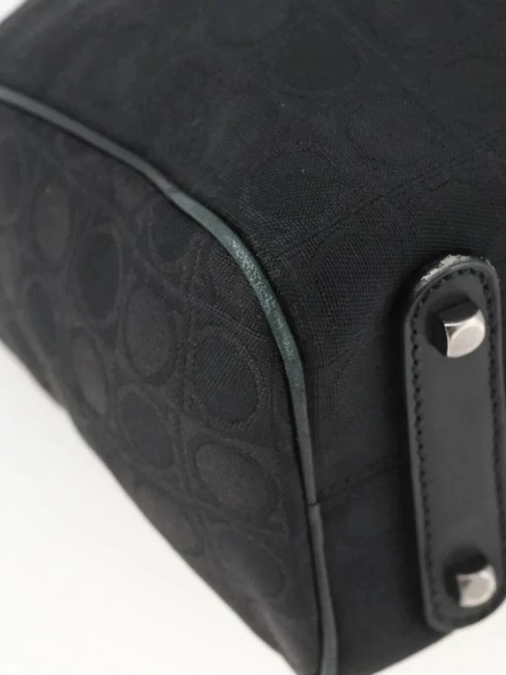 Salvatore Ferragamo Shoulder Bag Canvas Black Silver Auth ka3648